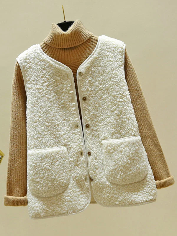 Valenzora - Warm Sleeveless Lambswool Cardigan for Women