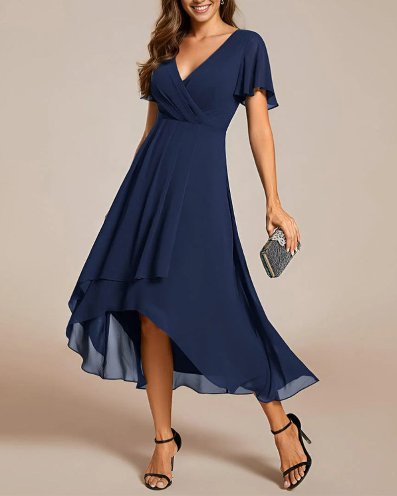 Valenzora | Dress with V-neck and ruffled sleeves