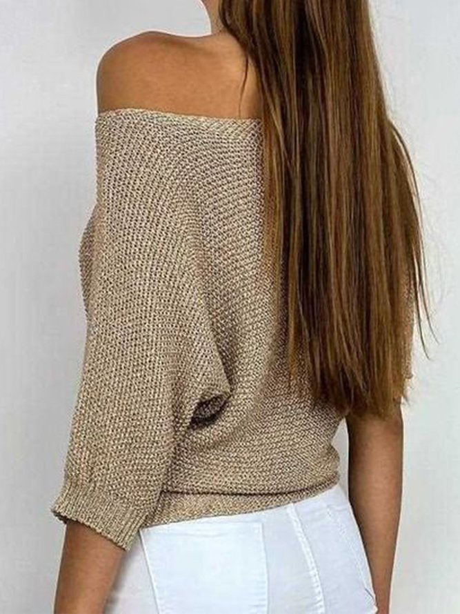 Valenzora - Gold-colored solid-color crew neck sweater
