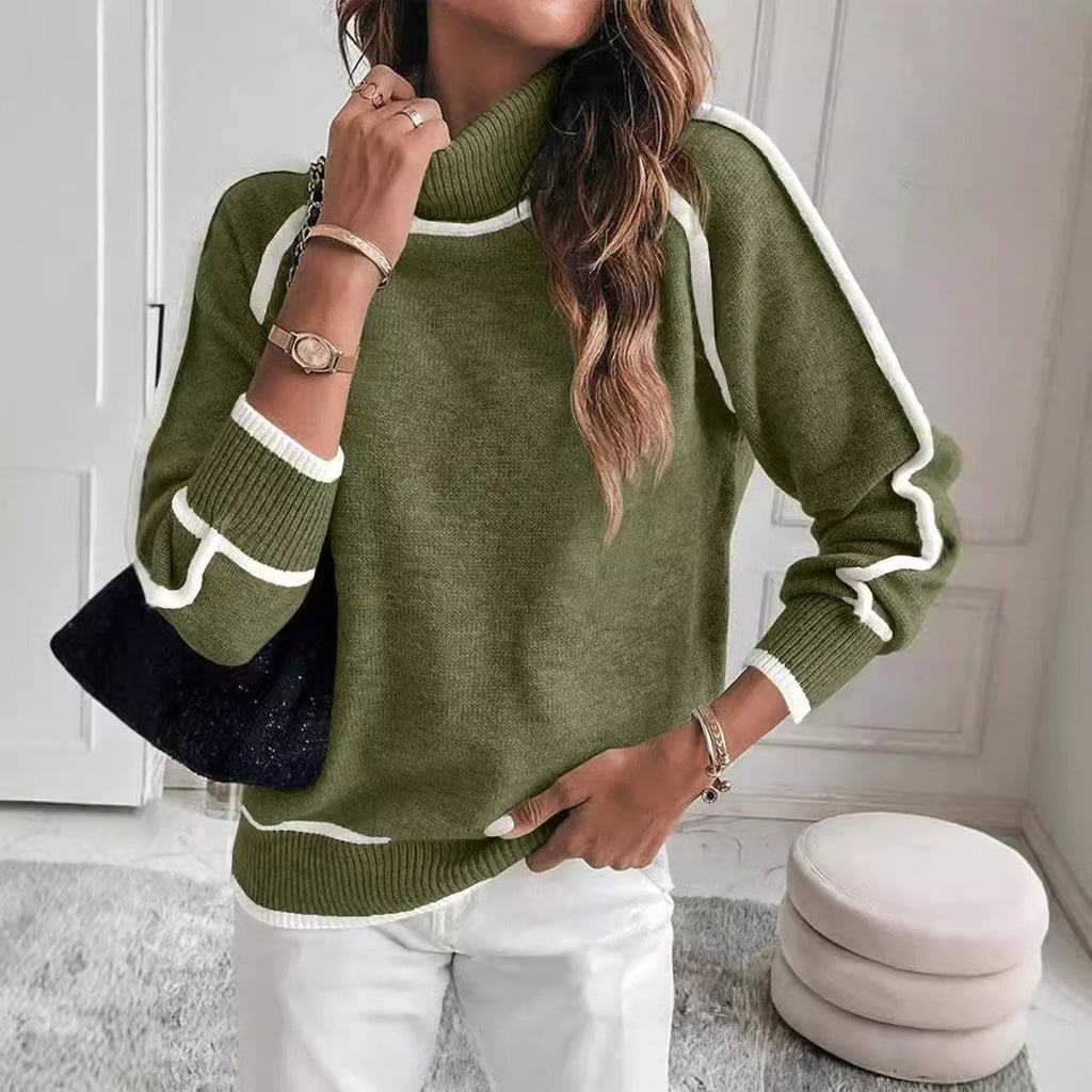 Valenzora | Women's roll-neck sweater with contrasting seams - casual oversized sweater