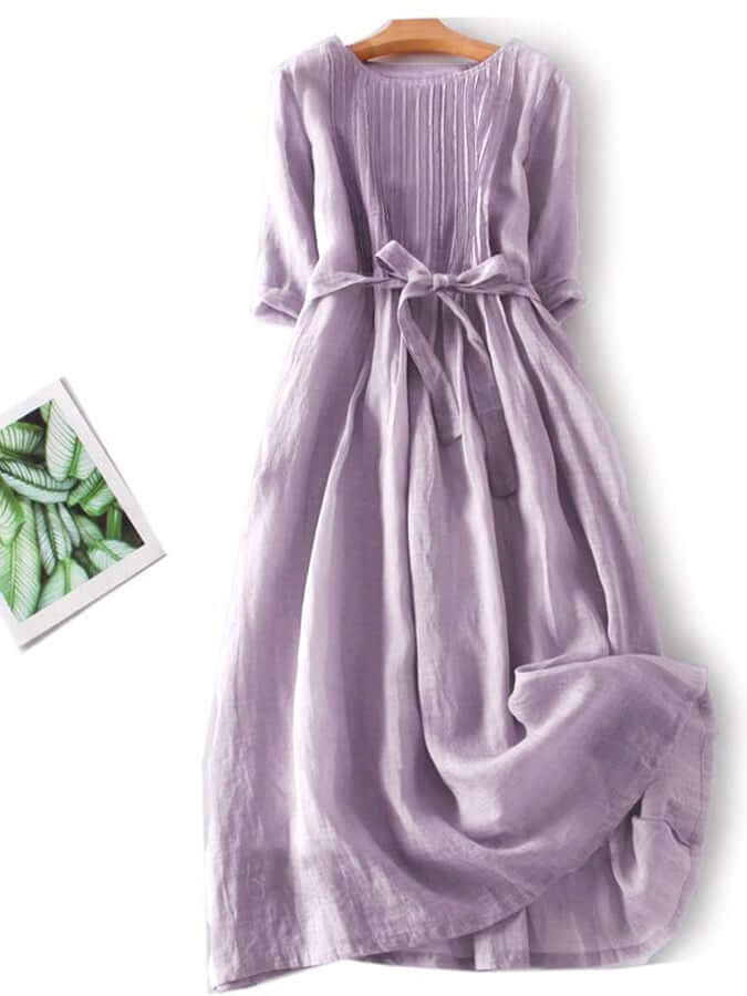 Valenzora | und Leinenbindung Dreiviertelärmel Einfarbiges Kleid