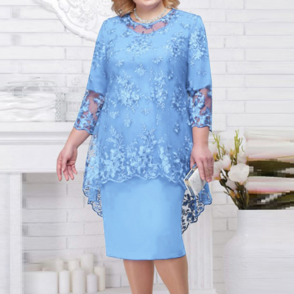 Valenzora | Elegant lace pattern 3/4 sleeve women's evening dress