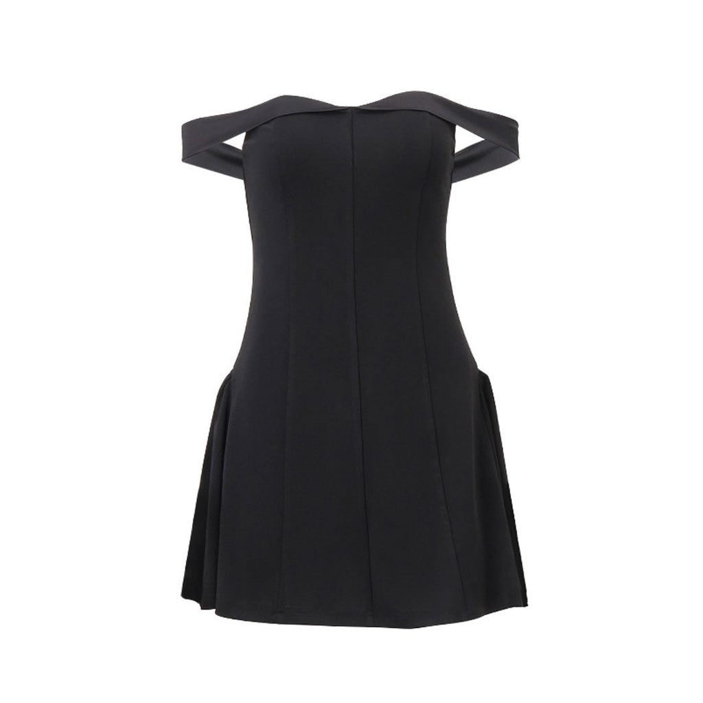 Valenzora | Elegantes schulterfreies Satin-Cocktailkleid mit ausgestelltem Minirock