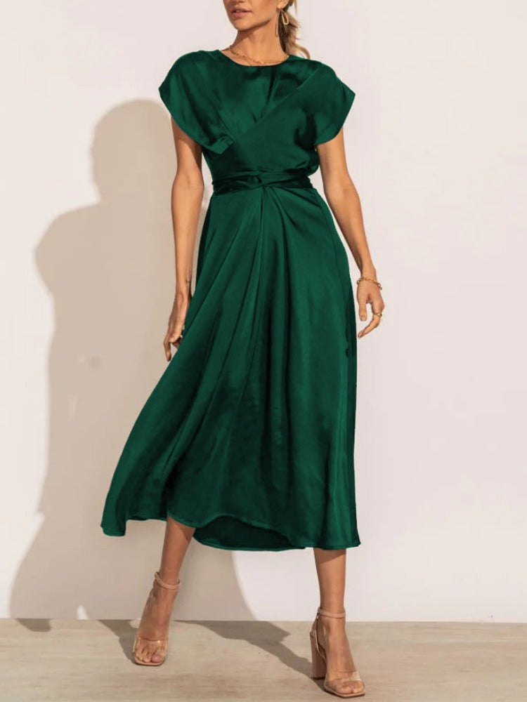 Valenzora | Elegant satin wrap midi dress for women
