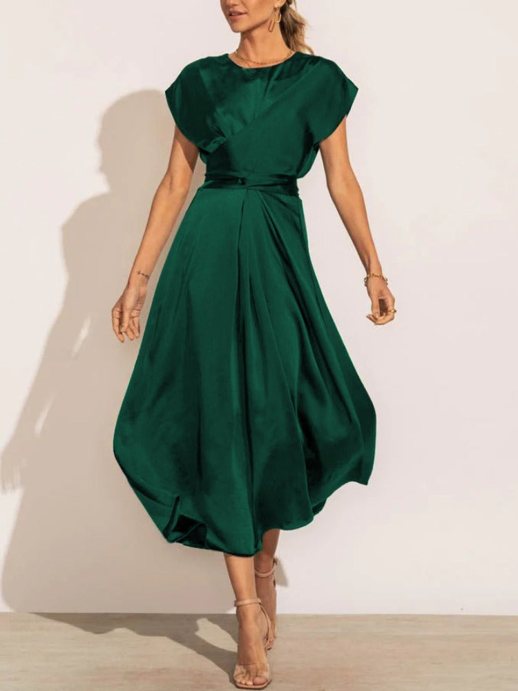 Valenzora | Elegant satin wrap midi dress for women