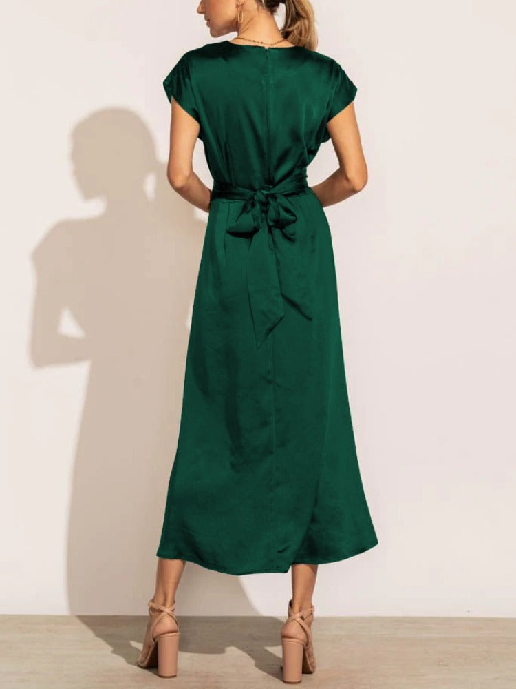 Valenzora | Elegant satin wrap midi dress for women
