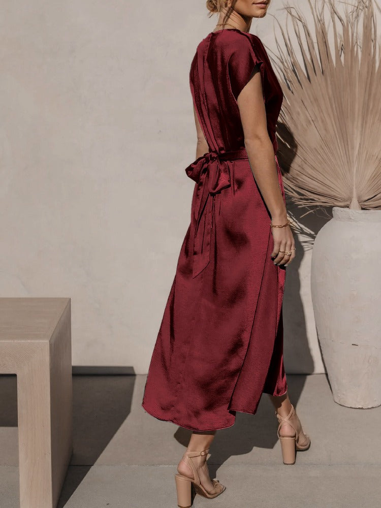 Valenzora | Elegant satin wrap midi dress for women