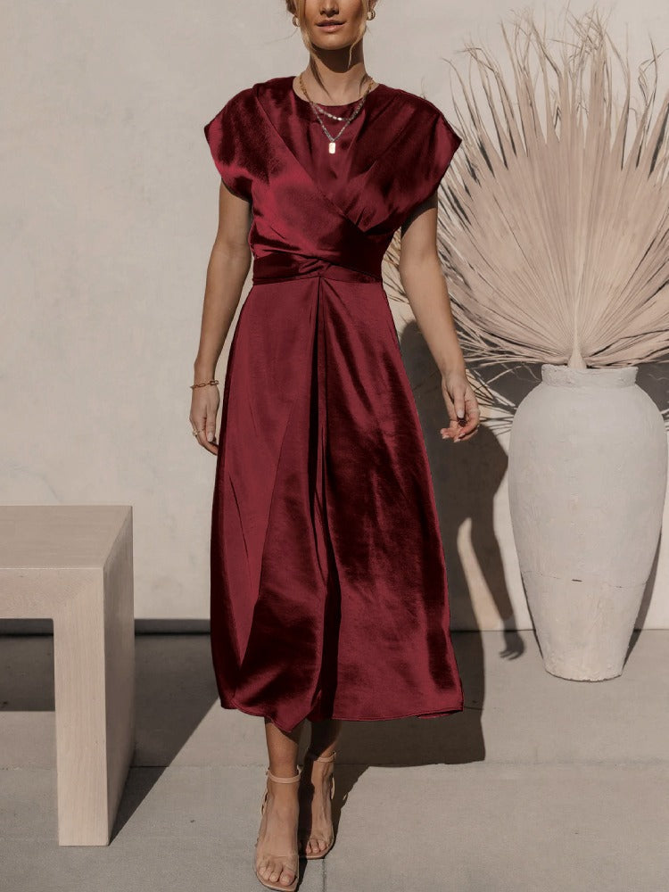 Valenzora | Elegant satin wrap midi dress for women