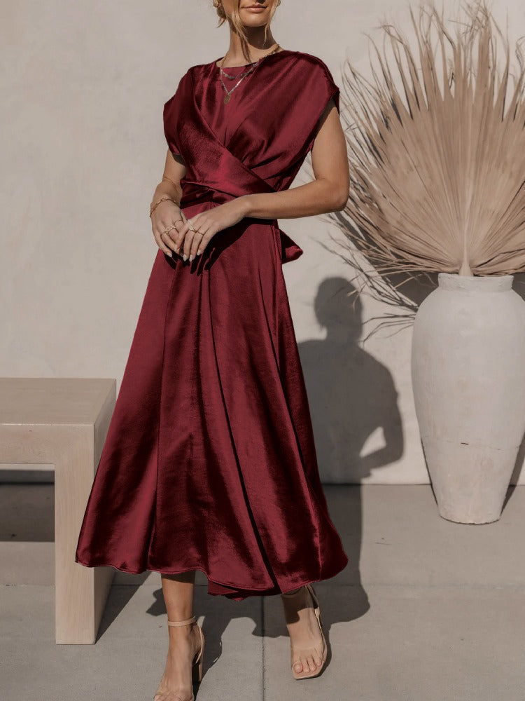 Valenzora | Elegant satin wrap midi dress for women