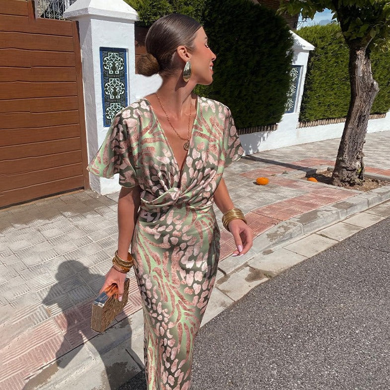 Valenzora | Maxi Dress with V-neck, Women's Evening Dress with Wrap Detail for Special Occasions