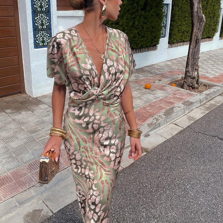 Valenzora | Maxi Dress with V-neck, Women's Evening Dress with Wrap Detail for Special Occasions