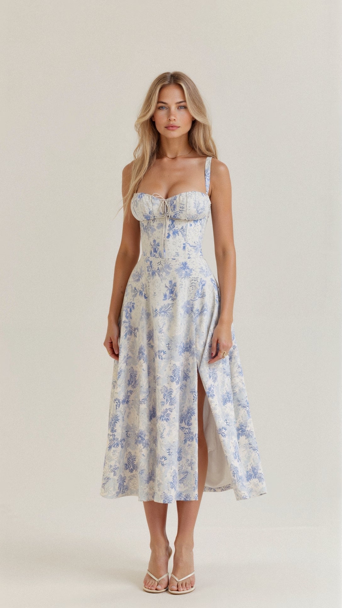 Valenzora | Summery Midi Dress with Straps & Slit - Airy, Elegant & Perfect for Warm Days