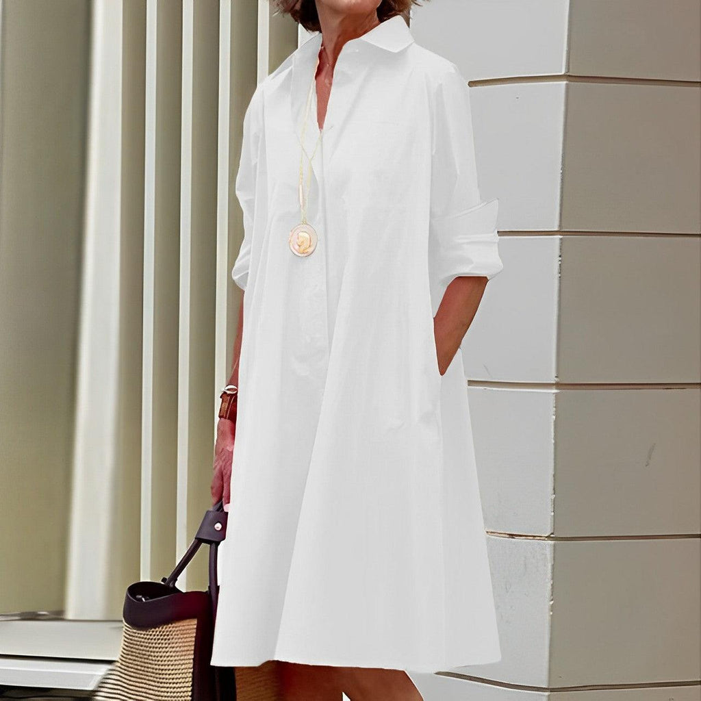Hemdblusenkleid mit Umlegekragen und Dreiviertelärmeln