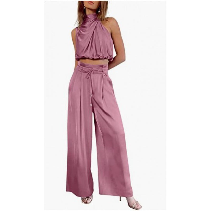 Valenzora | Casual Sleeveless Top with Midriff and Wide Legs 2-Piece Set Women's Clothing
