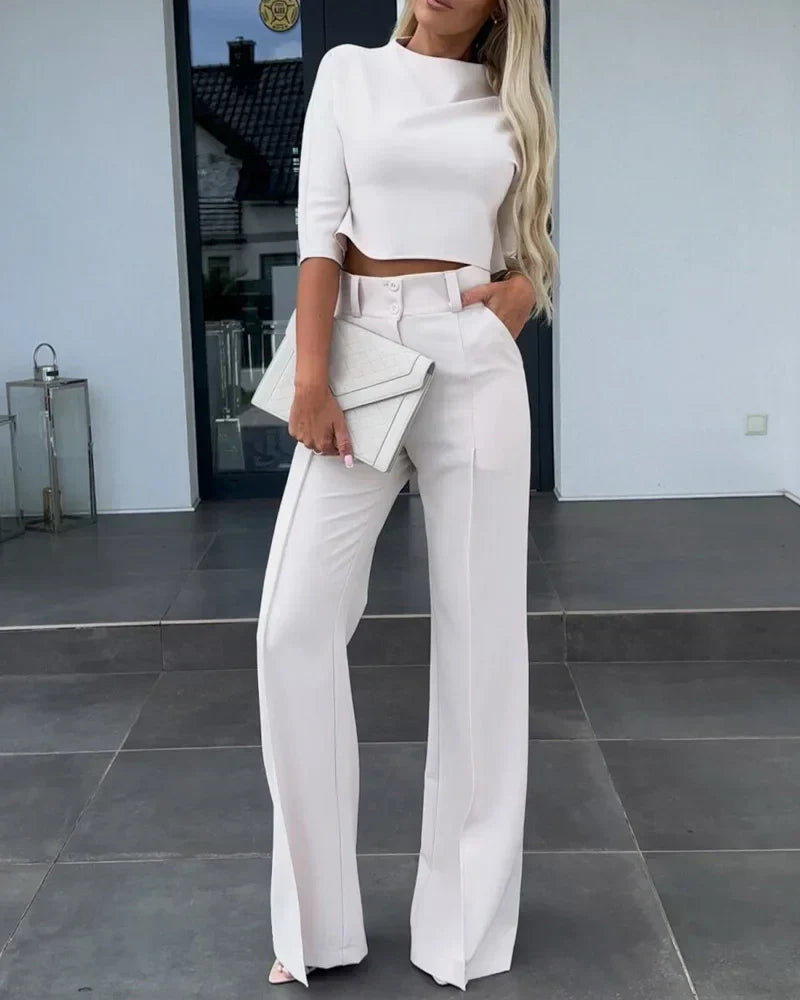 Valenzora | Set with jacket and high-waisted straight trousers for women | Stylish and comfortable outfit