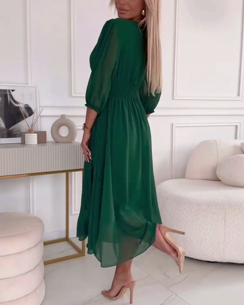 Valenzora | Solid-color fitted dress with V-neck