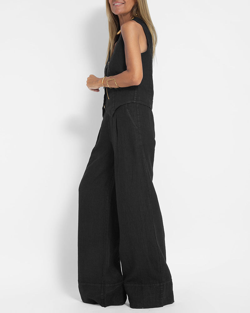 Valenzora | Elegantes 2-teiliges Leinen-Set: weite Hose & Weste