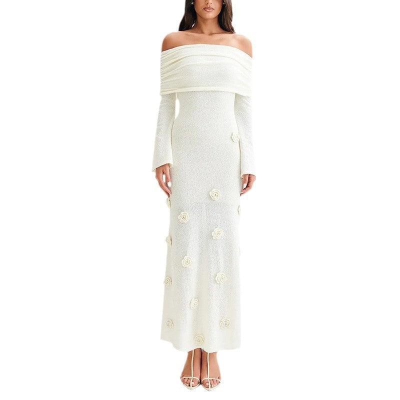 Valenzora | Dreidimensionales Blumenkleid mit schulterfreiem Strick