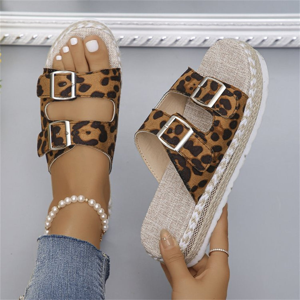 Valenzora sandals with double buckle and leopard print