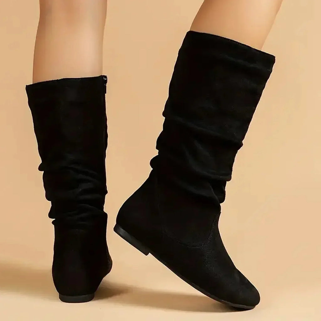 Valenzora | Women's Suede Boots with Side Zipper, Calf-Length, Spring Collection