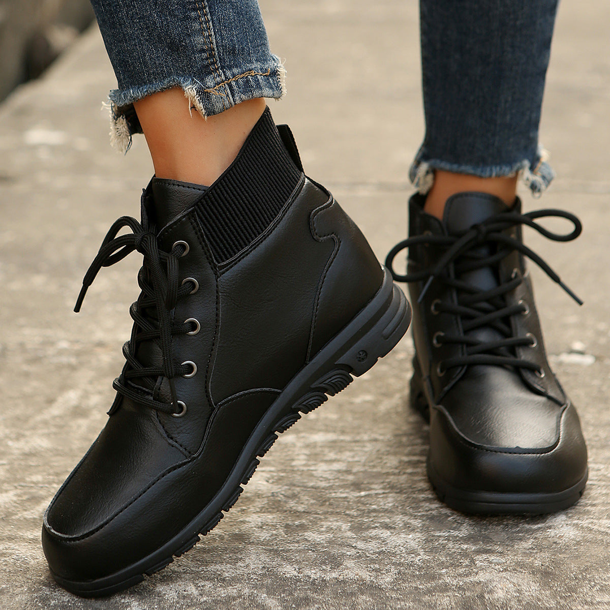 Valenzora | Damen-Schnürstiefel - Robuste Stiefeletten mit elastischem Bund und rutschfester Sohle