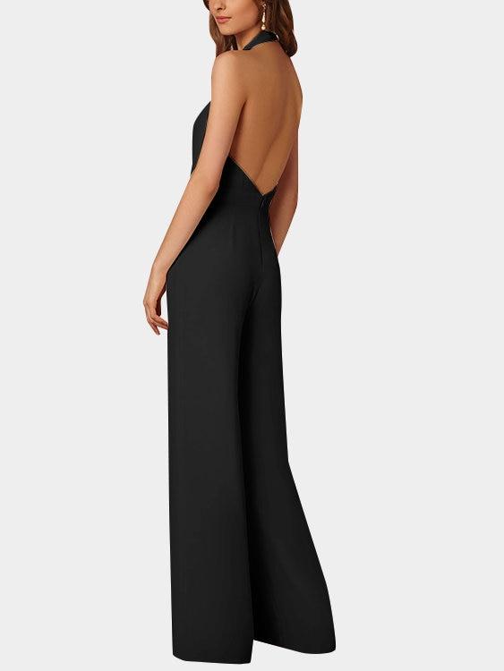 Valenzora | Tiefer V-Ausschnitt Ärmelloser Jumpsuit mit weitem Bein