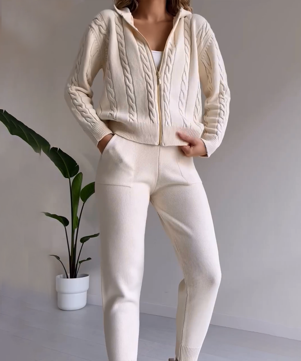 Valenzora | 3-teiliges Strick-Lounge-Set – trendiger Hoodie und Jogginganzug für Damen