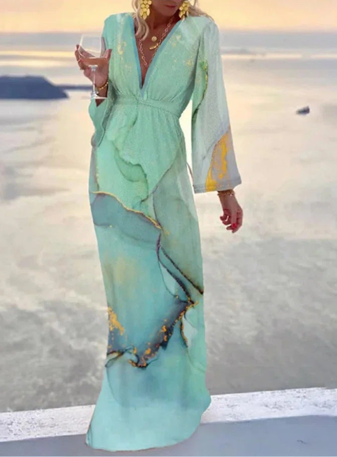 Valenzora | V-neck chiffon sleeves fitted beach skirt