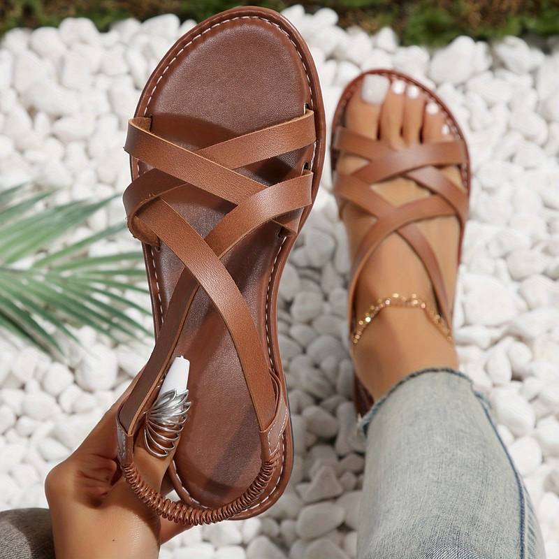 Valenzora | Überkreuzte flache Sandalen mit rutschfestem Riemen
