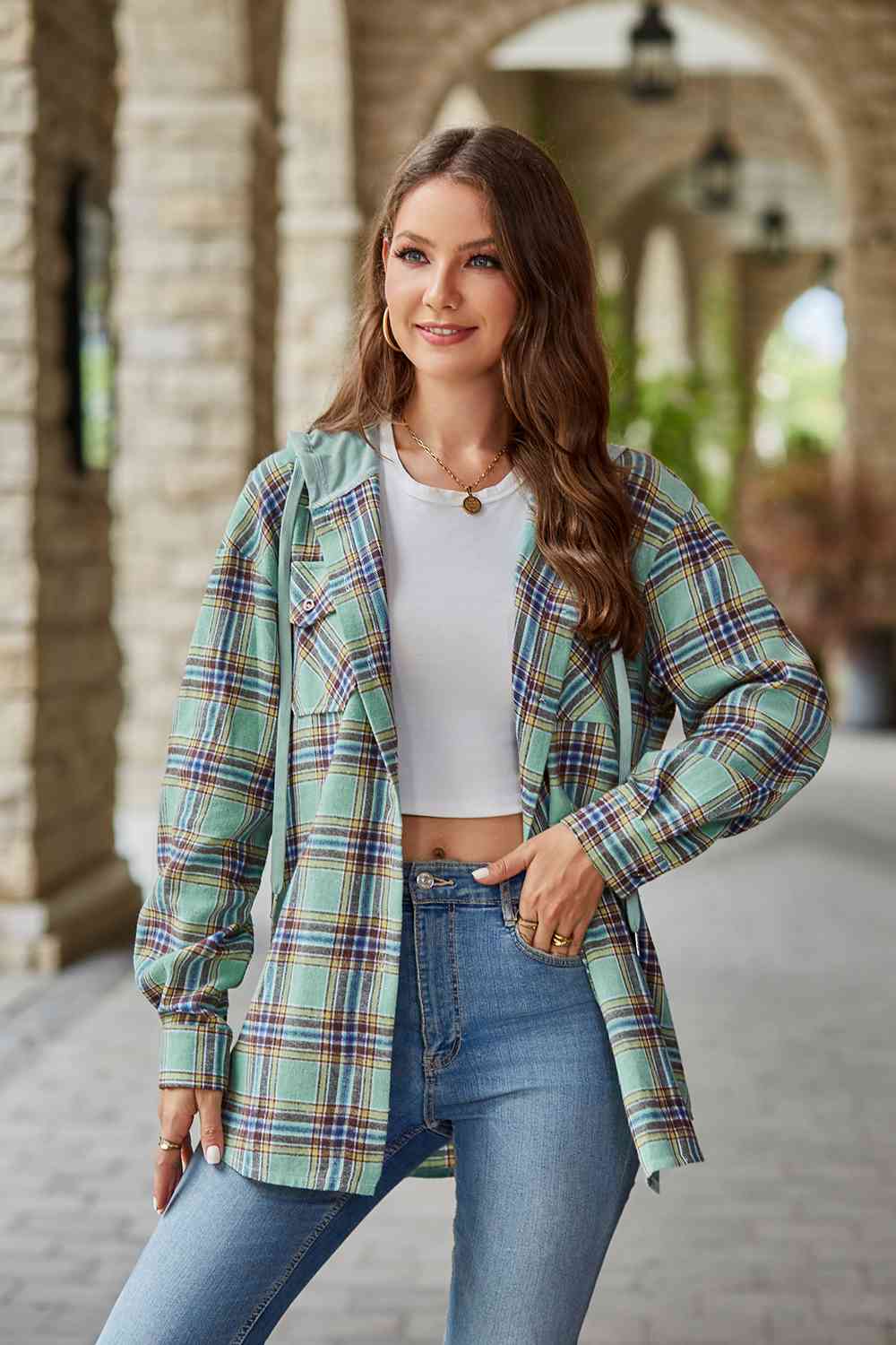 Valenzora | Checkered long-sleeved hooded jacket