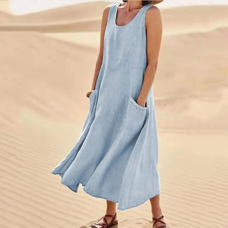 Valenzora | Ärmelloses Leinenkleid mit Taschen für Damen