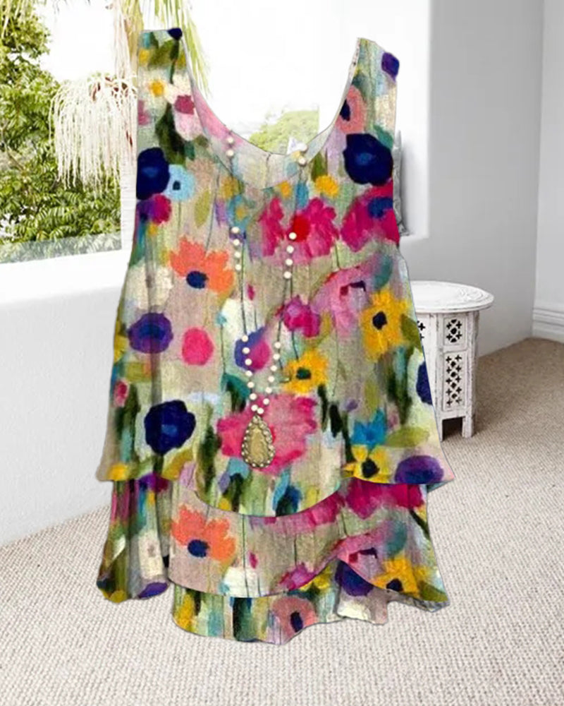 Valenzora | Mehrlagiges ärmelloses Top mit Blumenmuster