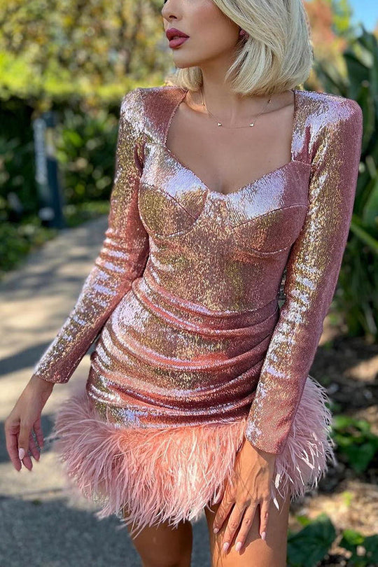 Valenzora | Pailletten-Feder-Partykleid „Dance Through the Night“