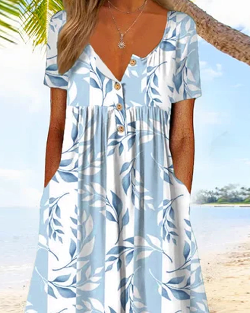 Valenzora | Kurzärmeliges Sommerkleid mit Blätterdruck