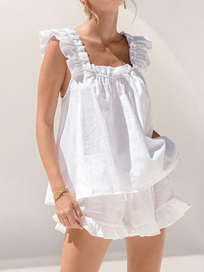 Valenzora | Baumwoll-Rüschen-Cami-Shorts-Set