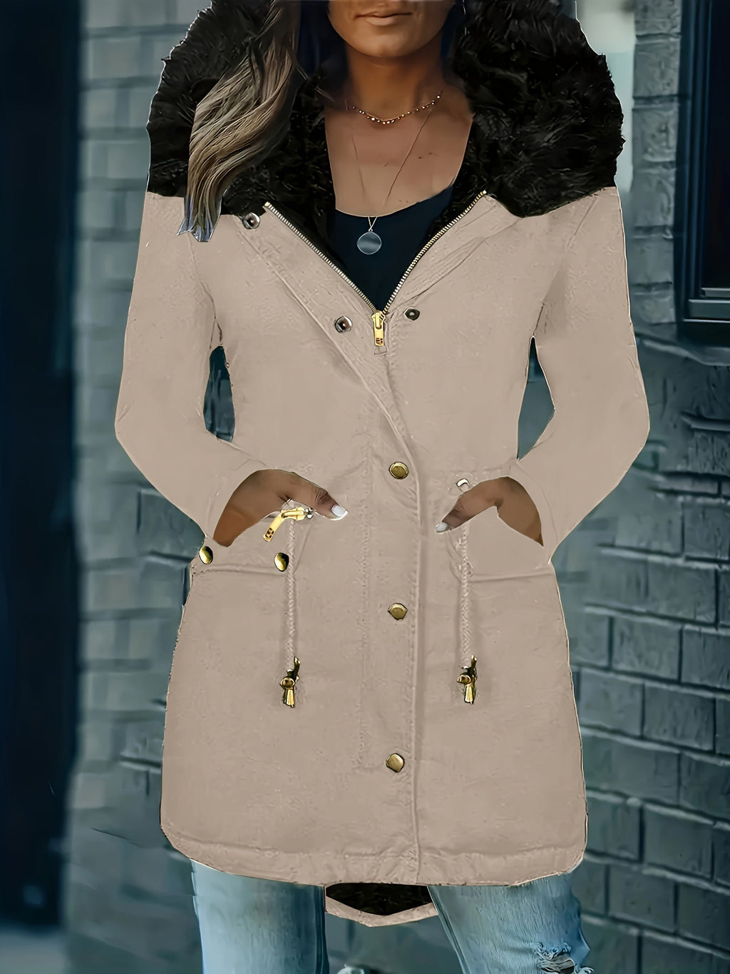 Valenzora | Zip-up parka coat with buttons and hood, women's winter jacket
