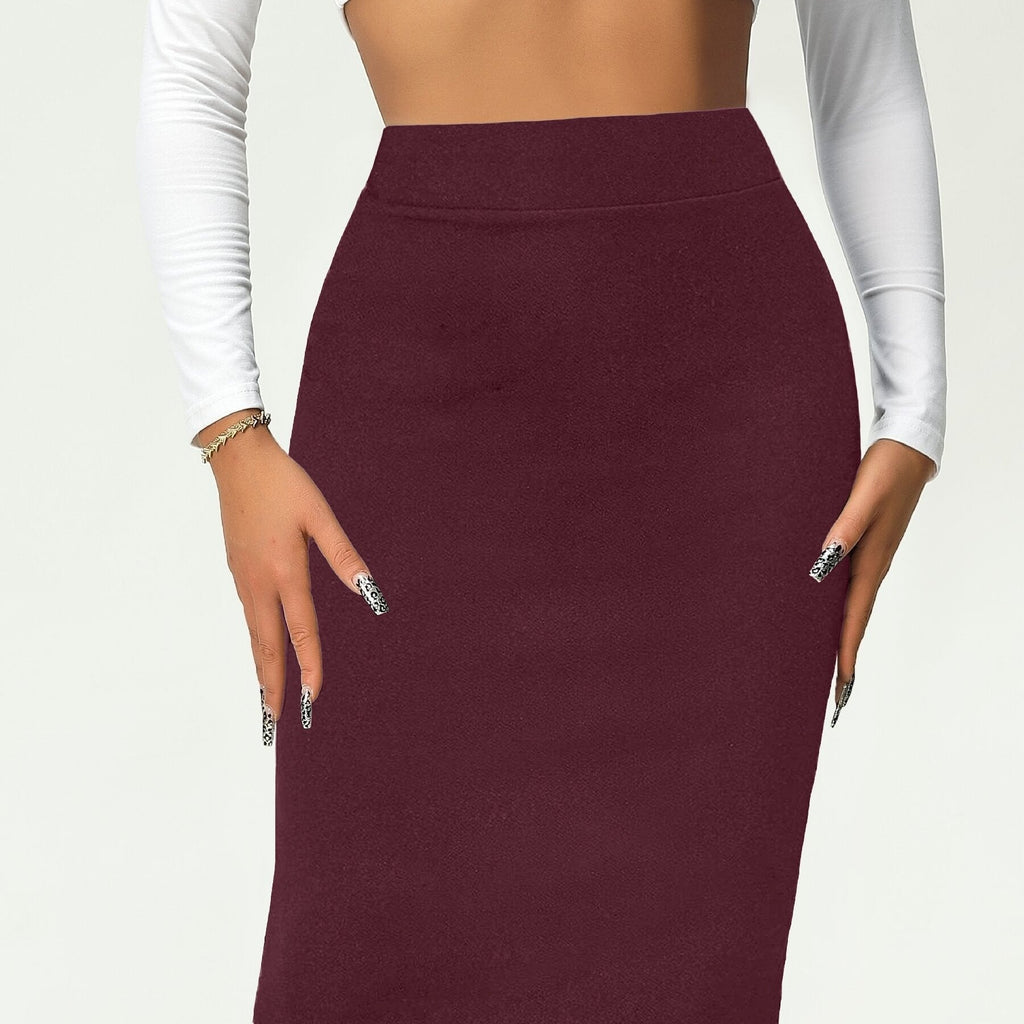 Valenzora | Solid Color High Waist Pencil Skirt