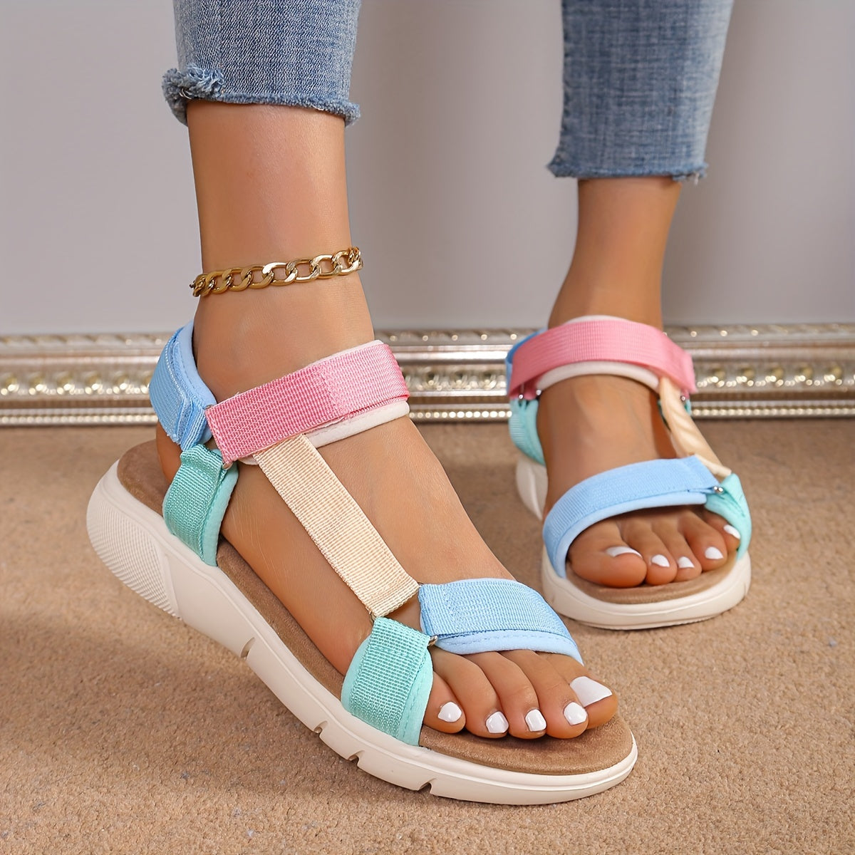 Valenzora | Damen-Sandalen: Colour-Block, rutschfest, elegant, leicht, Outdoor, Sommer