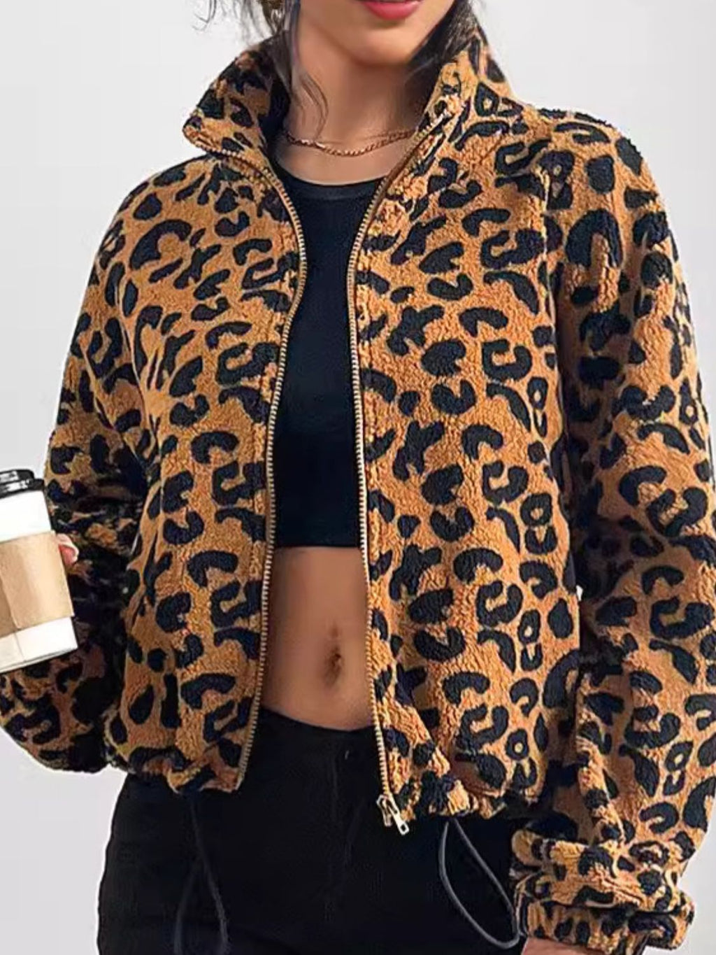 Valenzora | Chic autumn leopard print zip-up jacket for women