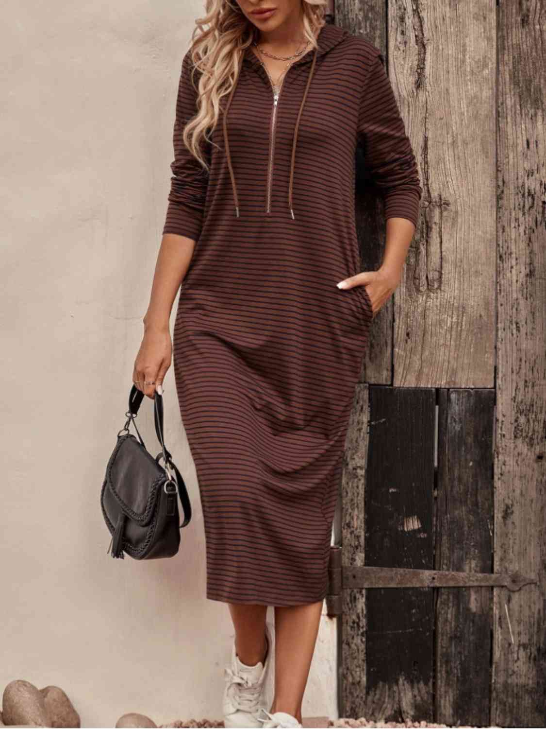 Valenzora | Striped Zip-Front Hooded Dress