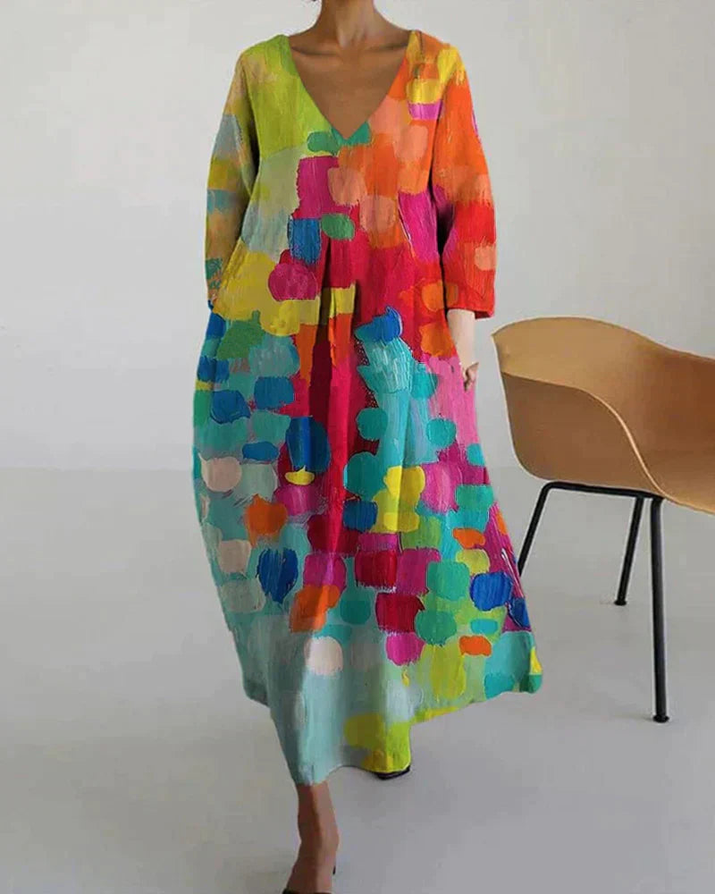 Valenzora | Colorful printed dress with V-neck