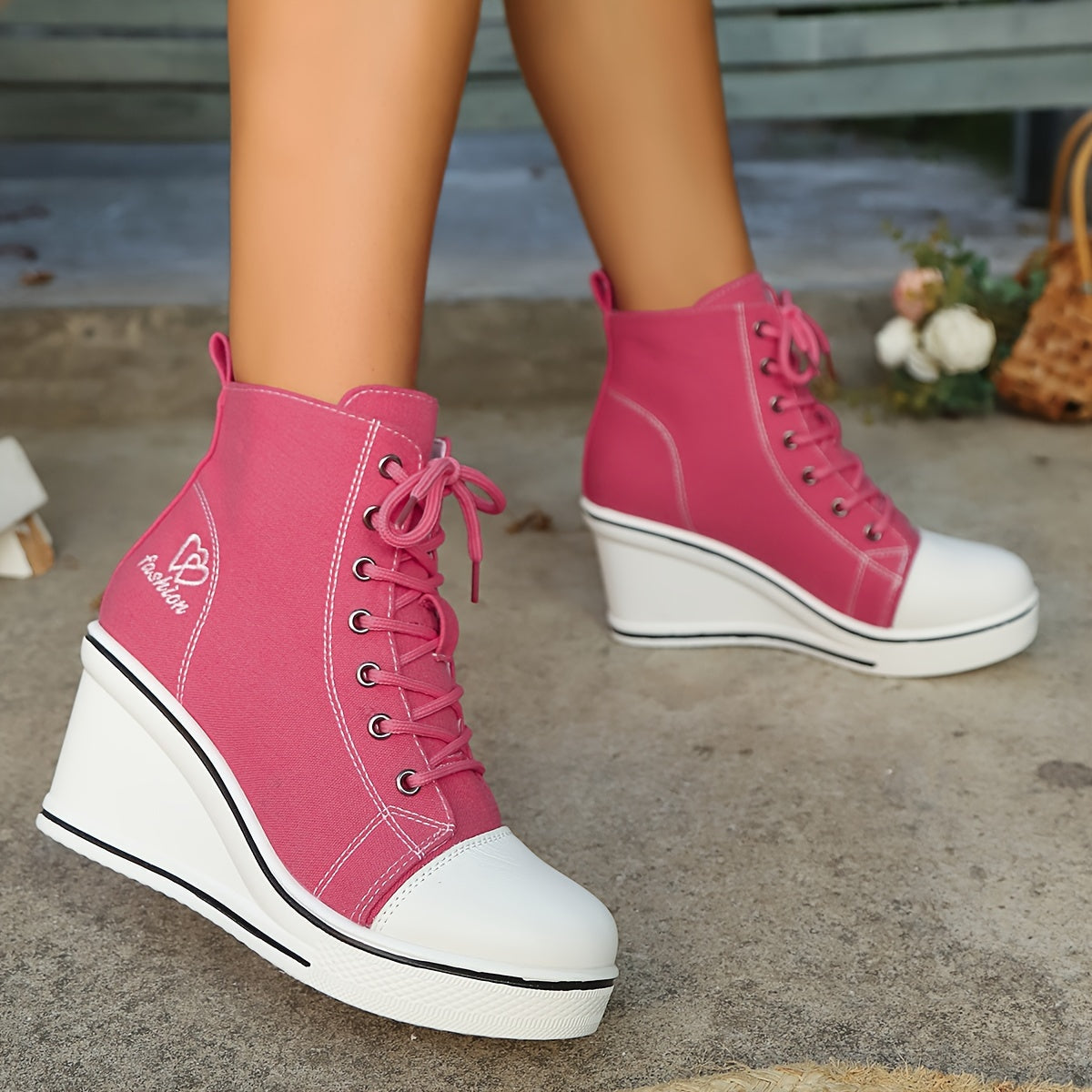 Valenzora | Simple canvas ankle boots with love motif
