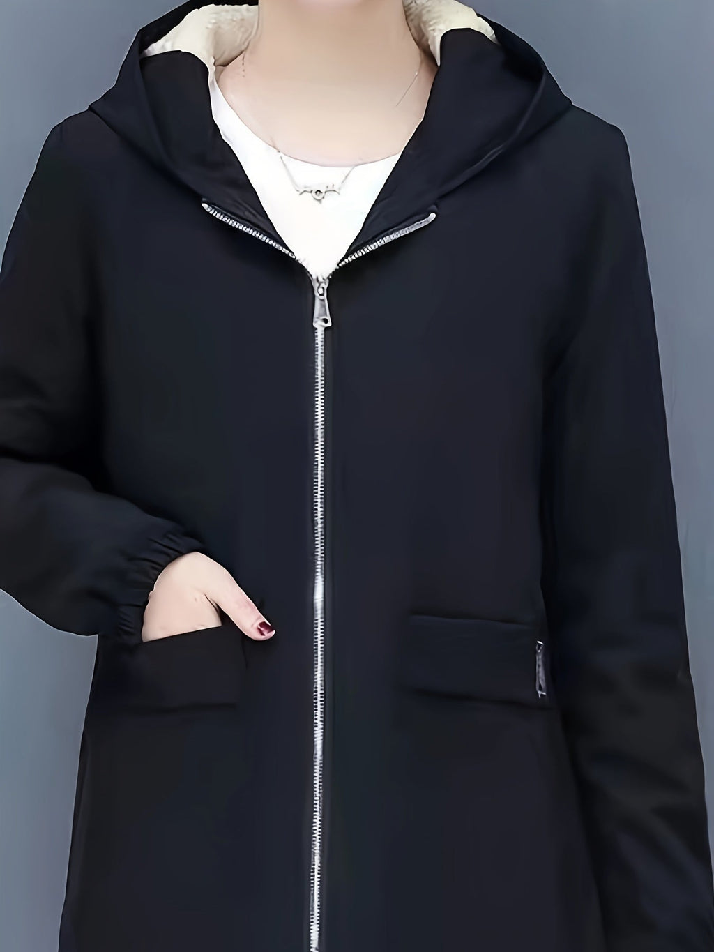 Valenzora | Damen-Kapuzenmantel – schwarze Freizeitjacke