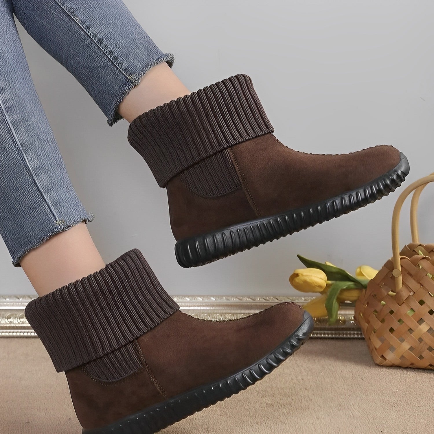 Valenzora | Flat and knitted ankle boots
