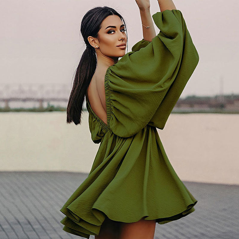 Valenzora | Gathered mini dress with butterfly sleeves