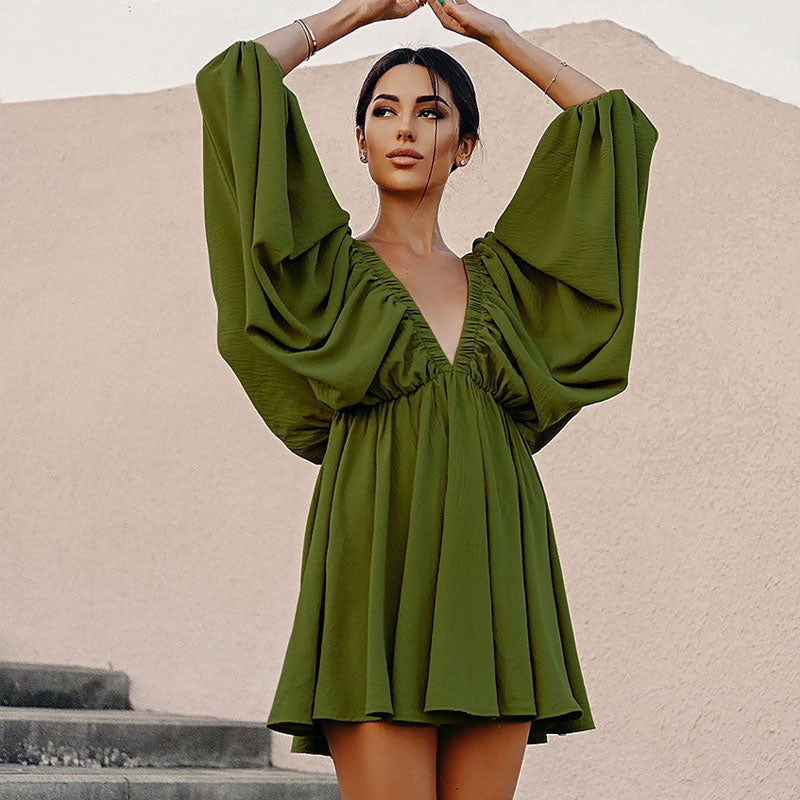 Valenzora | Gathered mini dress with butterfly sleeves