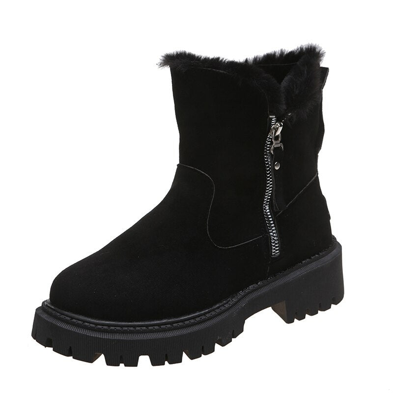 Valenzora | Women's ankle boots - lined suede boots with zipper and fur collar