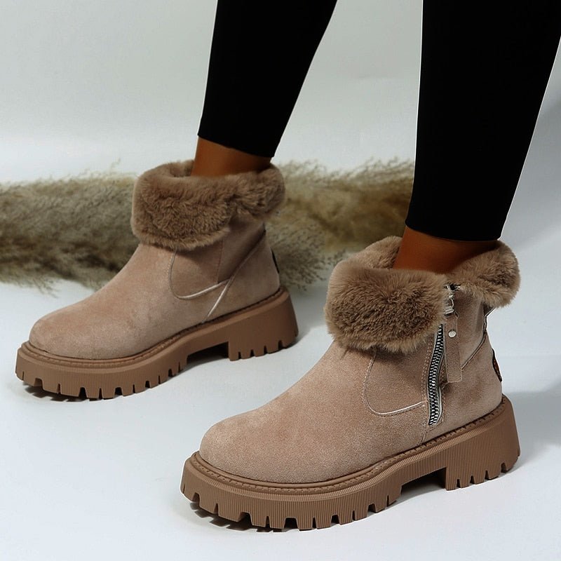 Valenzora | Women's ankle boots - lined suede boots with zipper and fur collar