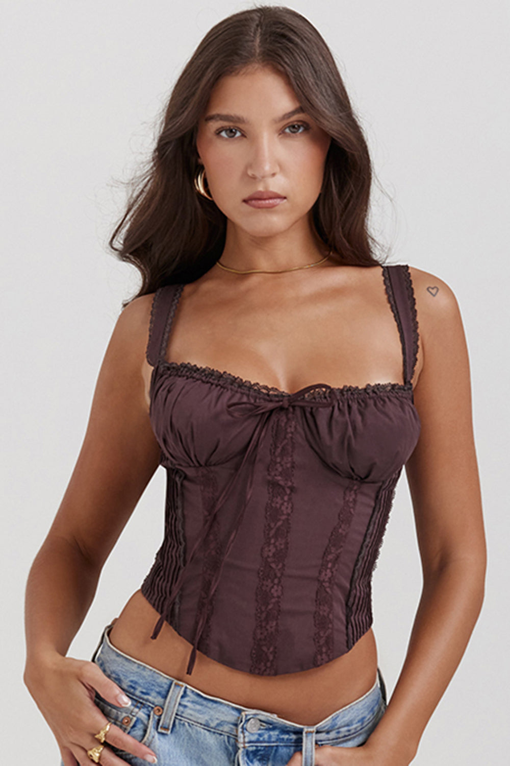 Valenzora | Rich Brown Lace Corset On The Back