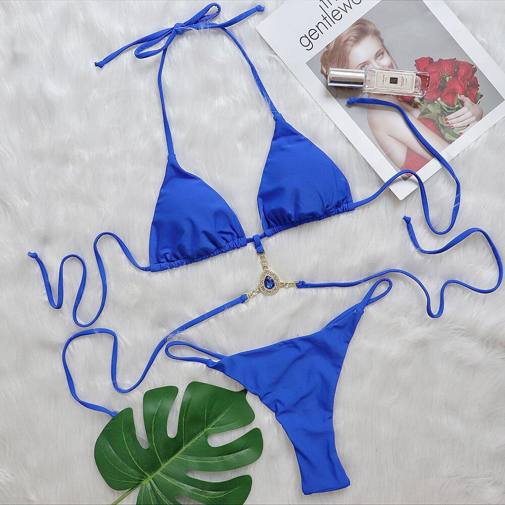Valenzora | Glitter-Kristall-String-Tanga-Slide-Dreiecks-Brazilian-Zweiteiler-Bikini